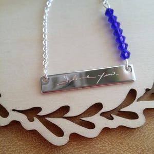 Mothers day Actual Handwriting necklace, Personalized handwritten bar necklace, gold engraved necklace, Custom hand writing jewelry