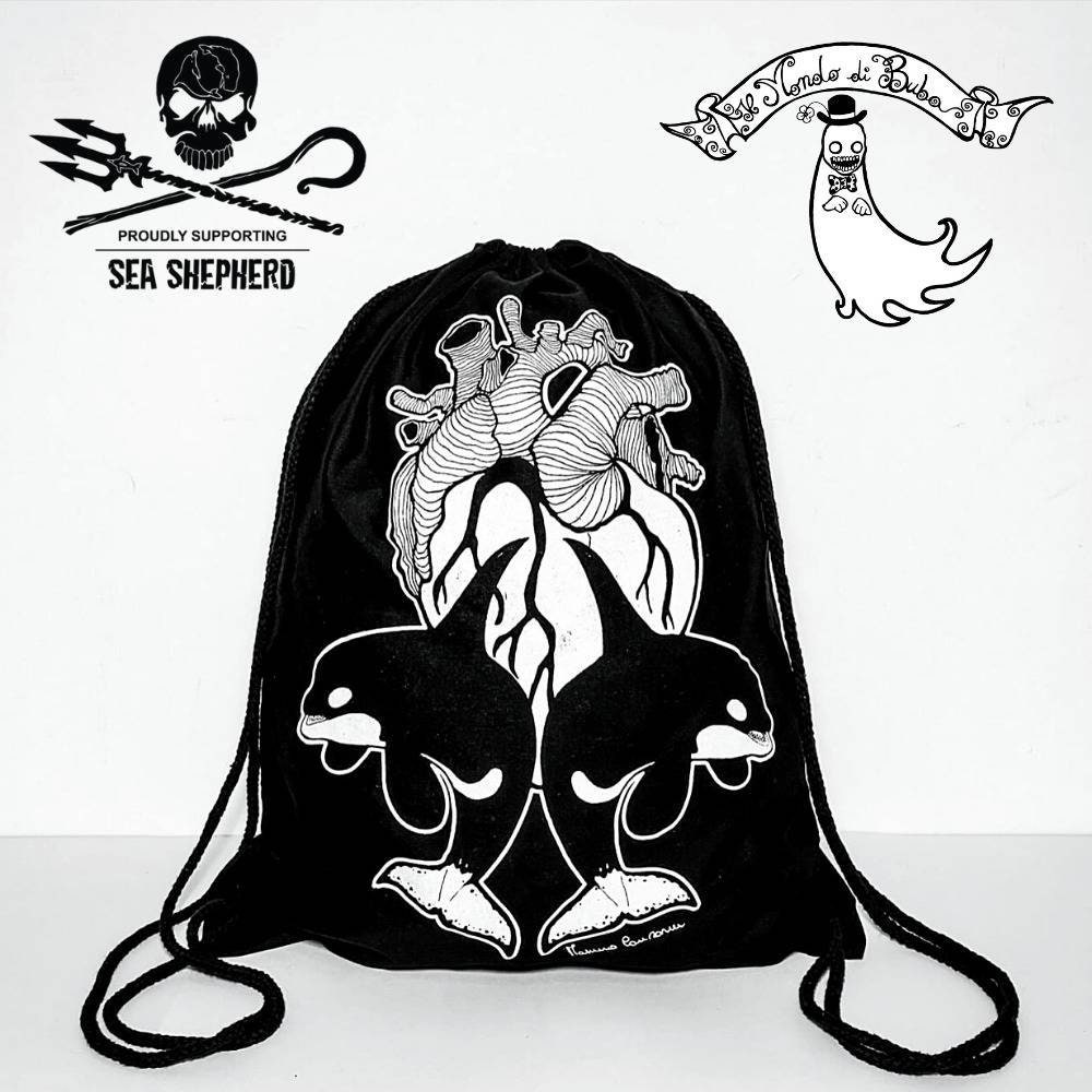 Courage Au Coeur Et Sac Au Dos Sac à cordon noir sac à dos Orca au cœur humain supporteur | Etsy