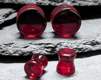 Dark Red Glass Plugs: Double Flare Stretched Ear Jewelry