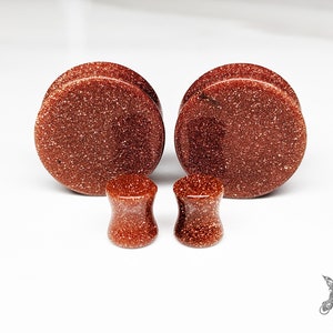Goldstone Glass Plugs: Double Flare Stretched Ear Gauges (Pair)
