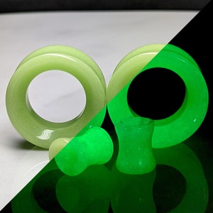 Glass Tunnel Plugs Gauges - Glow Glass Tunnels - Double Flare Body Jewelry for Stretched Ears - (Pair)