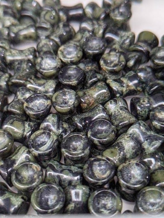 Concave Stone Plugs Gauges Green Eye Jasper Stone Plugs Double