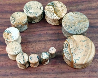 Picture Jasper Stone Plugs: Natural Double Flare Gauges (Pair)