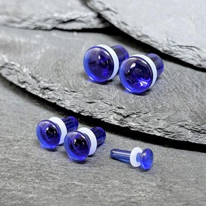 Dark Blue Glass Plugs: Single Flare Stretched Ear Gauges (Pair)