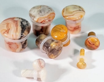Crazy Lace Agate Stone Plugs: Single Flare Stretched Ear Jewelry
