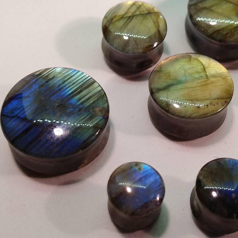 Stone Plugs Gauges Labradorite Stone Plugs Artist Color Choice Double Flare Body Jewelry for Stretched Ears Natural Organic Pair image 8