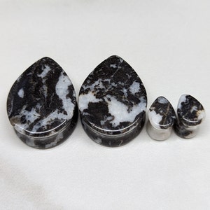 Teardrop Zebra Stone Plugs: Natural Double Flare Gauges (Pair)