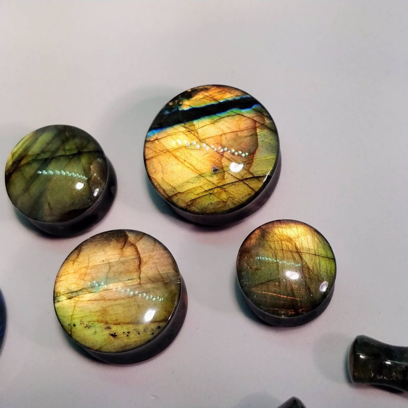 Stone Plugs Gauges Labradorite Stone Plugs Artist Color Choice Double Flare Body Jewelry for Stretched Ears Natural Organic Pair image 9