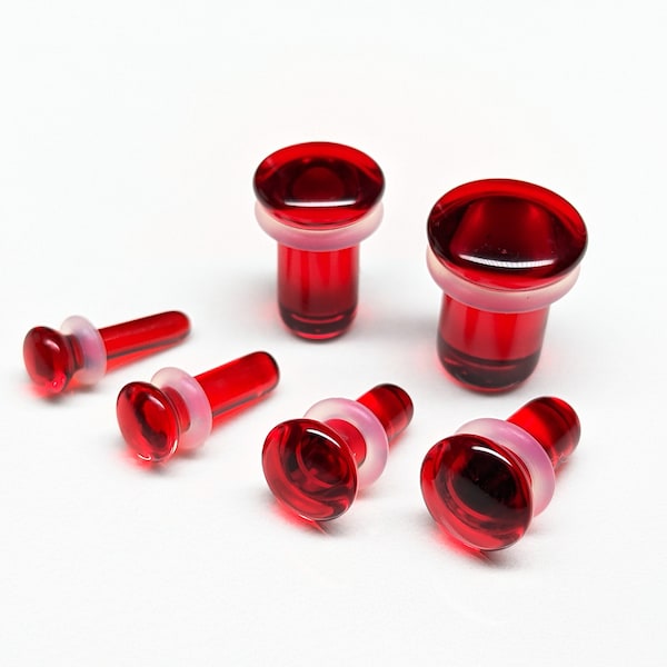 Glass Plugs Gauges - Dark Rose/Red Glass Plugs - Single Flare Body Jewelry for Stretched Ears - Natural Organic (Pair)