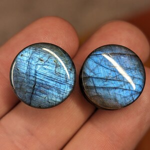 Pair of  5/8" Inch (16mm) Labradorite Stone Plugs AAA Grade