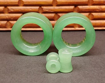 Stone Tunnel Plugs Gauges - Jade Stone Tunnels - Double Flare Body Jewelry for Stretched Ears - Natural Organic (Pair)