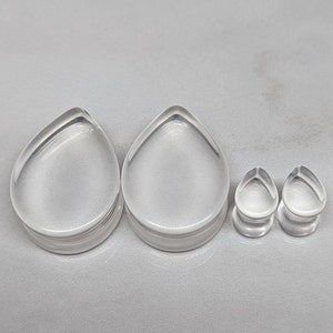 Teardrop Glass Plugs Gauges - Crystal Glass Plugs - Double Flare Body Jewelry for Stretched Ears - Natural Organic (Pair)