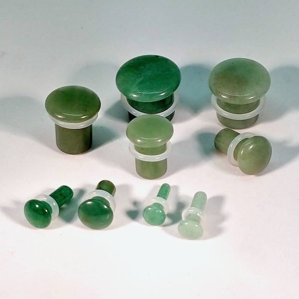 Stone Plugs Gauges - Jade Stone Plugs - Single Flare Body Jewelry for Stretched Ears - Natural Organic (Pair)