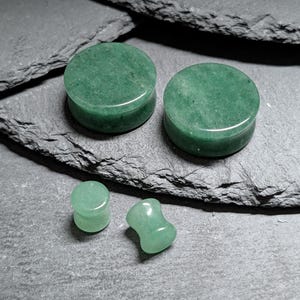 Green Aventurine Stone Plugs: Natural Double Flare Gauges (Pair)