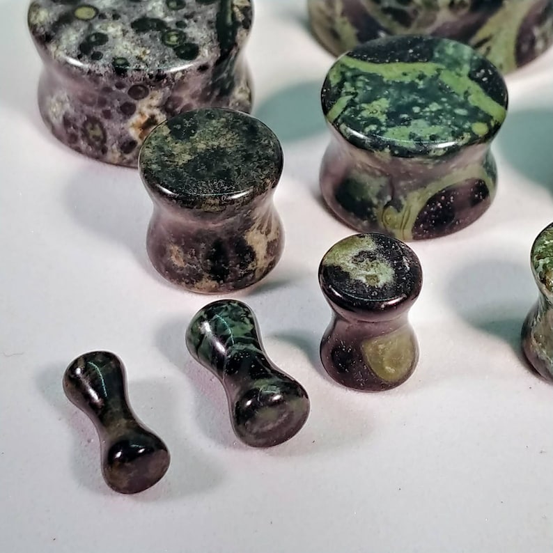 Stone Plugs Gauges Green Eye Jasper Stone Plugs Double Etsy