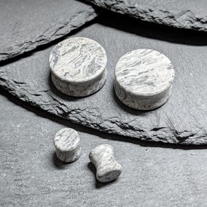 Gray Wave Jasper Stone Plugs: Double Flare Stretched Ear Gauges