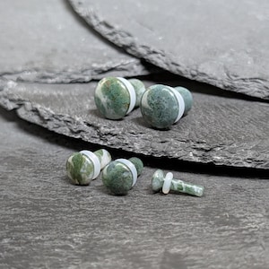 Green Moss Agate Stone Plugs: Single Flare Plugs \ Gauges