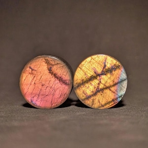 Pair of  3/4&quot; Inch (19mm) Labradorite Stone Plugs AAA Grade