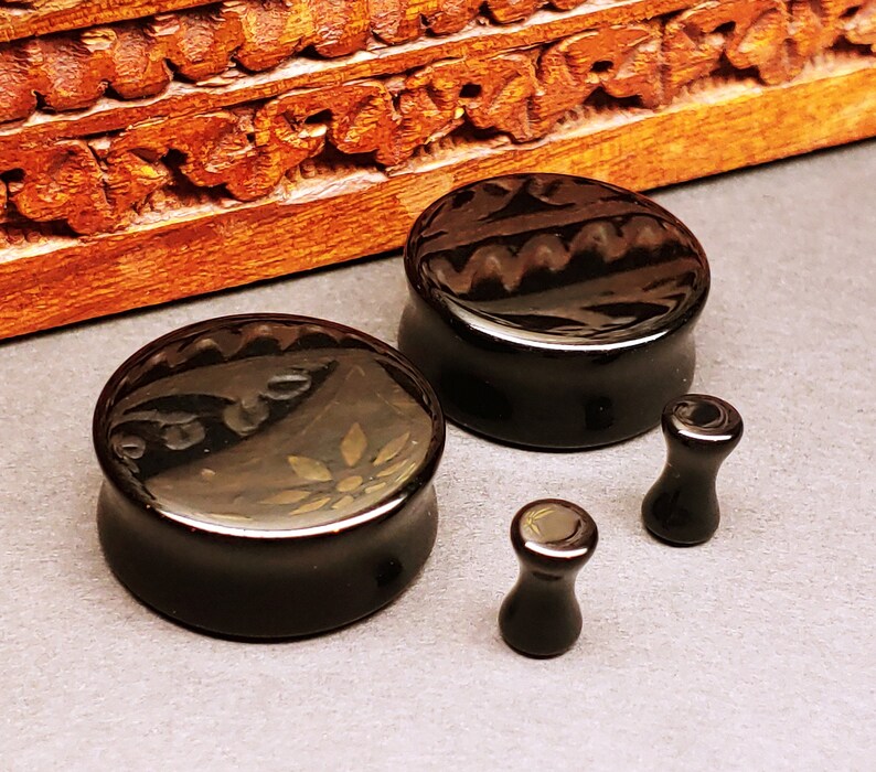 Stone Plugs Gauges Black Agate Stone Plugs Double Flare Etsy