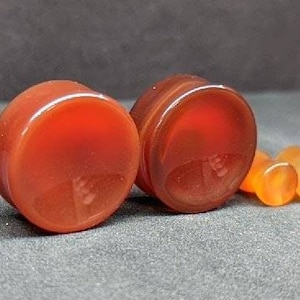 Concave Stone Plugs Gauges - Red Agate Stone Plugs - Double Flare Body Jewelry for Stretched Ears - Natural Organic (Pair)