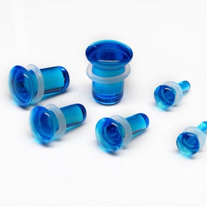 Glass Plugs Gauges - Ocean Blue Glass Plugs - Single Flare Body Jewelry for Stretched Ears - Natural Organic (Pair)