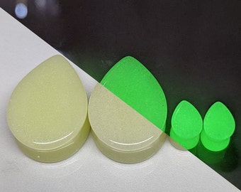 Teardrop Glow Glass Plugs: Double Flare Stretched Ear Gauges (Pair)