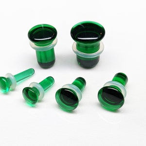 Green Glass Plugs: Single Flare Stretched Ear Jewelry (Pair)