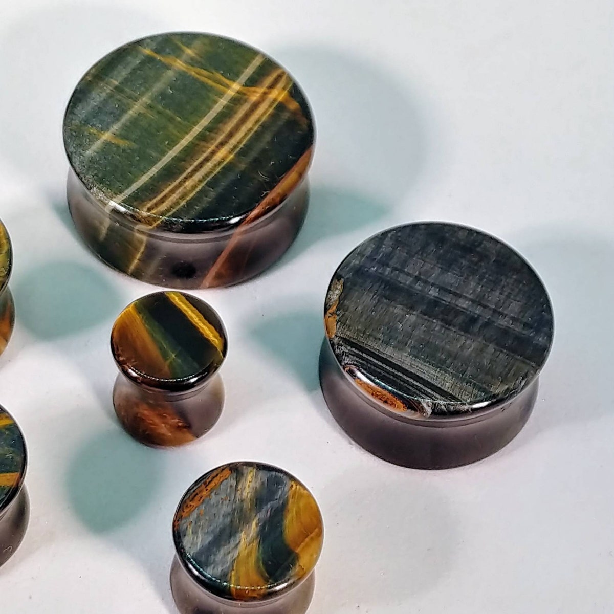 Blue Tiger Eye Stone Plugs: Double Flare Gauges, Stretched Ear Jewelry