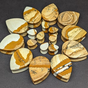 Teardrop Picture Jasper Stone Plugs: Double Flare Gauges (Pair)
