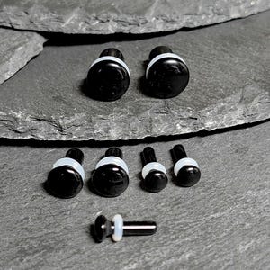 Black Agate Stone Plugs: Single Flare Stretched Ear Gauges (Pair)
