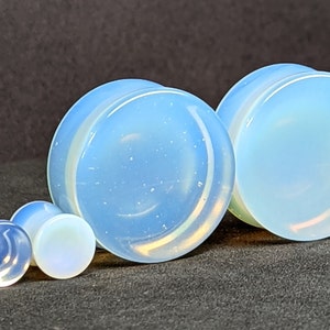 Concave Glass Plugs Gauges - Opalite Glass Plugs - Double Flare Body Jewelry for Stretched Ears - Natural Organic (Pair)