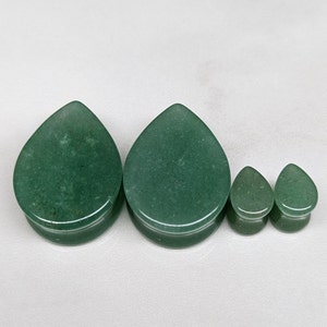 Teardrop Stone Plugs Gauges - Jade Stone Plugs - Double Flare Body Jewelry for Stretched Ears - Natural Organic (Pair)