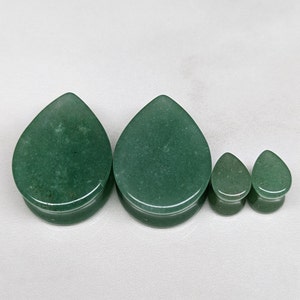Teardrop Jade Stone Plugs: Double Flare Gauges (Pair)
