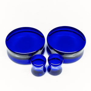 Glass Plugs Gauges - Dark Blue/Black Glass Plugs - Double Flare Body Jewelry for Stretched Ears - Natural Organic (Pair)