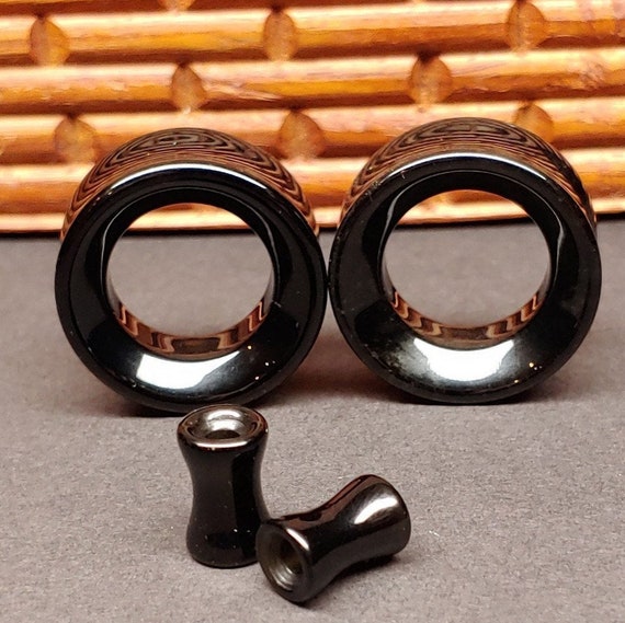 Black agate stone plugs deals