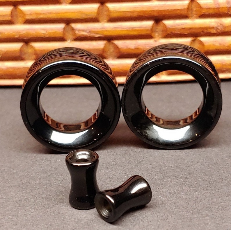 Stone Tunnel Plugs Gauges Black Agate Stone Tunnels Double Etsy