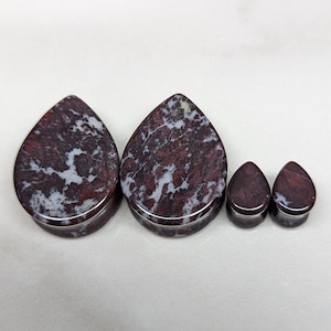 Teardrop Stone Plugs Gauges - Chicken Blood Stone Plugs - Double Flare Body Jewelry for Stretched Ears - Natural Organic (Pair)