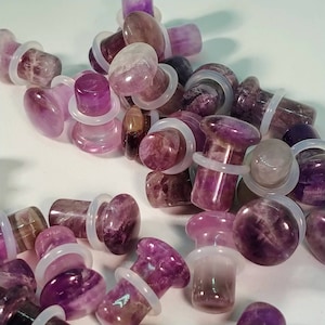 Stone Plugs Gauges Amethyst Stone Plugs Single Flare Body Jewelry for Stretched Ears Natural Organic Pair image 6