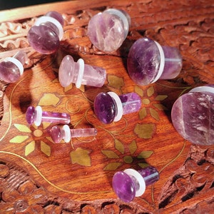 Stone Plugs Gauges Amethyst Stone Plugs Single Flare Body Jewelry for Stretched Ears Natural Organic Pair image 8