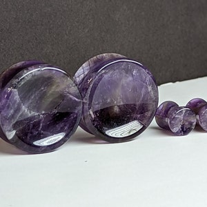 Concave Stone Plugs Gauges - Amethyst Stone Plugs - Double Flare Body Jewelry for Stretched Ears - Natural Organic (Pair)