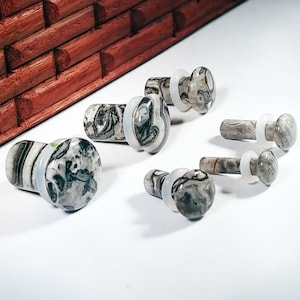 Gray Wave Jasper Stone Plugs: Single Flare Stretched Ear Gauges (Pair)