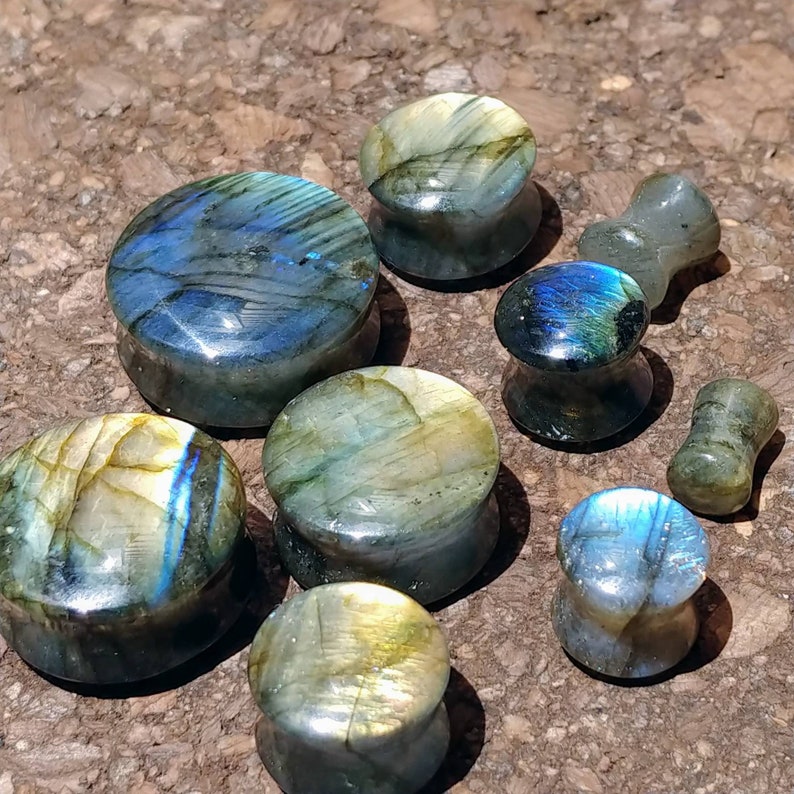 Stone Plugs Gauges Labradorite Stone Plugs Artist Color Choice Double Flare Body Jewelry for Stretched Ears Natural Organic Pair image 6