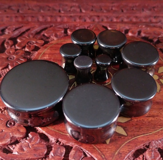 Organic Natural Hematite Stone Double Flared Ear Tunnels Organic Natural Hematite Stone Double Flared Ear Tunnels