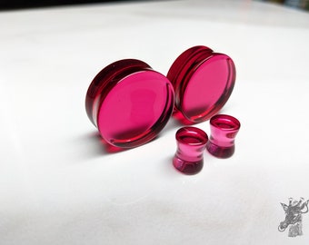 Glass Plugs Gauges - Pink Glass Plugs - Double Flare Body Jewelry for Stretched Ears - Natural Organic (Pair)