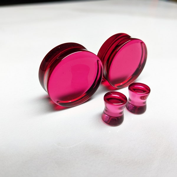Glass Plugs Gauges - Pink Glass Plugs - Double Flare Body Jewelry for Stretched Ears - Natural Organic (Pair)