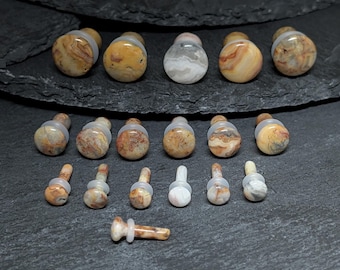 Crazy Lace Agate Stone Plugs: Single Flare Stretched Ear Jewelry
