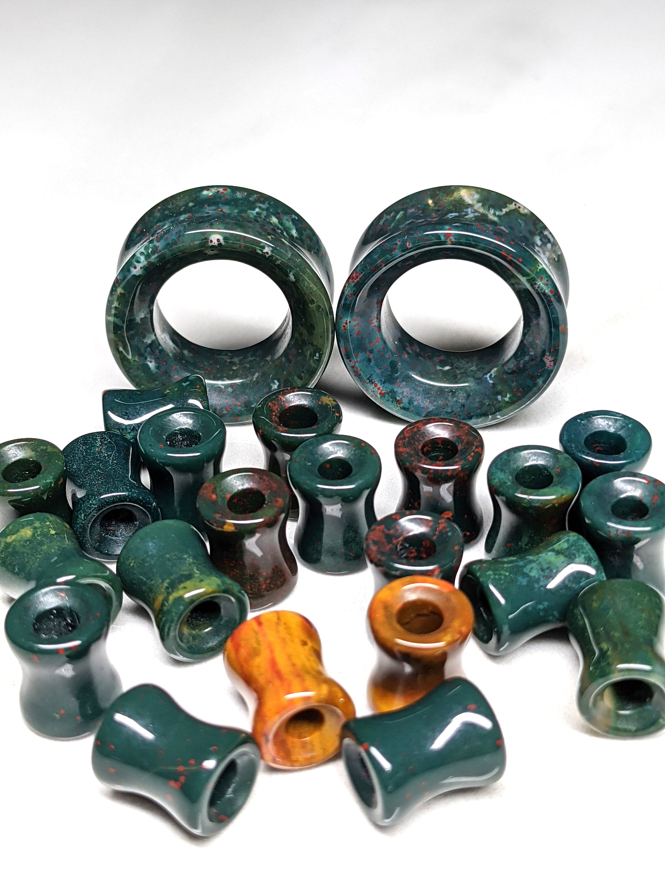 Indian Bloodstone Tunnel Plugs: Natural Stone Gauges (Pair)