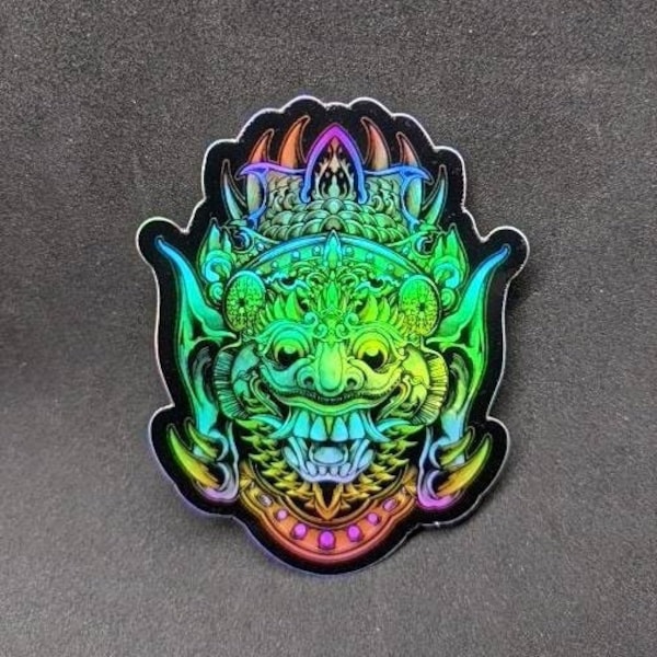 Indonesian Barong Holographic Vinyl Stickers. 3" x 2".