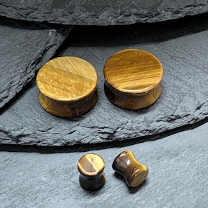 Tiger Eye Stone Plugs: Natural Double Flare Gauges (Pair)