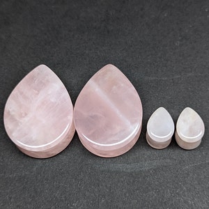 Teardrop  Stone Plugs Gauges - Pink Quartz Stone Plugs - Double Flare Body Jewelry for Stretched Ears - Natural Organic (Pair)